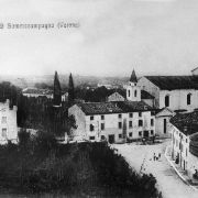 150 - Cartolina: Sommacampagna con Ricreatorio Popolare - Vista panoramica da Villa Terzi (Municipio)